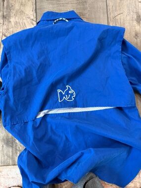 Kids Blue Button-Down Shirt with Fish Embroidery